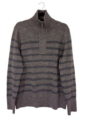 Banana Republic Wool-Blend Striped Quarter-Zip Sweater Gray/Black Mens Size L
